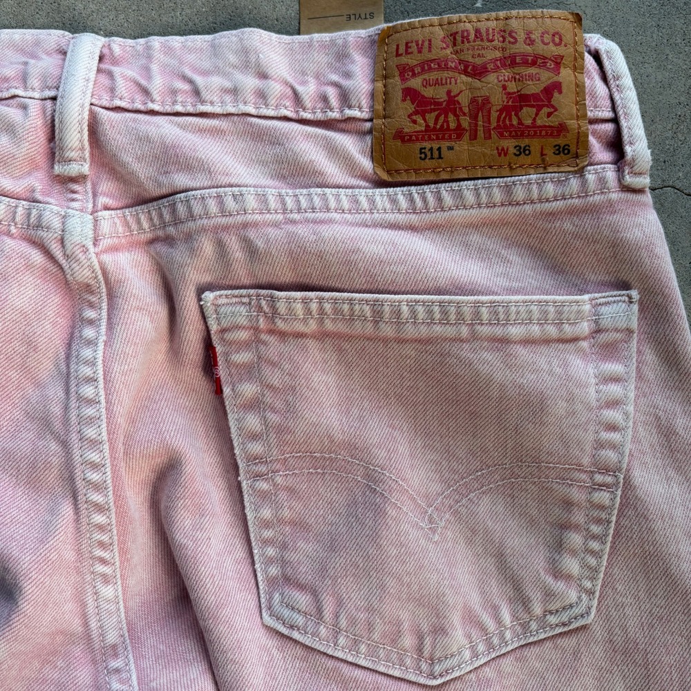 Levis 511 Slim Fit Pink Acid Wash Denim Jeans Mens 36x36 Grunge Casual Colorful - Picture 3 of 10
